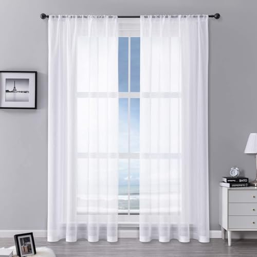 MRTREES White Net Curtains for Windows Voile Curtains with Rod Pocket