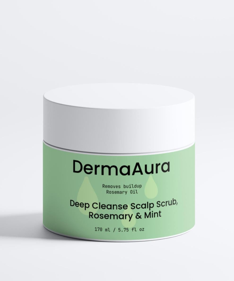 DermaAura Deep Cleanse Scalp Scrub, Rosemary and Mint, 170 ml, White And Green