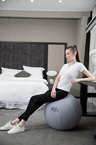 Image of Sitting Ball Chair for Office and Home, Pilates Exercise Yoga Ball with Cover for Balance, Stability and Fitness, Ergonomic Posture Exercise Ball Seat with Handle and Pump