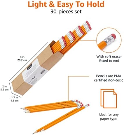 Amazon Basics Wood Cased Graphite #2 HB Pencils, presharpened, no smudge eraser tip, school, Pack of 30 - View 7