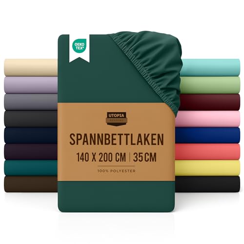 Utopia Bedding - Spannbettlaken 140x200cm - Grün - Oeko-Tex Zertifiziertes...