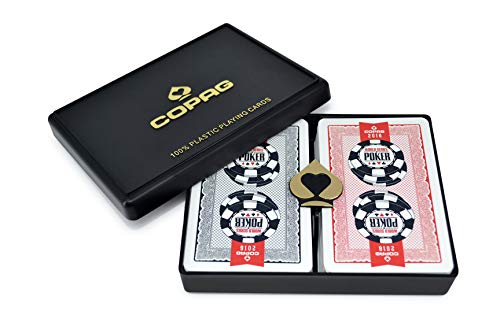 Copag Lace Design 2016 WSOP World Series of Poker 100% Plastic Playing Cards, Bridge Size Regular Index Red Black Double Deck Set