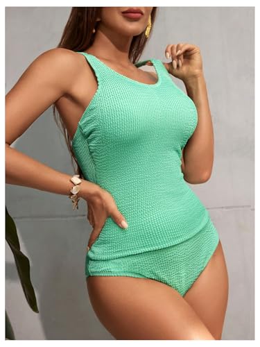 MakeMeChic Women's 2 Piece Tankini Sets Textured High Waist Backless Beach Swimsuit Bathing Suit2