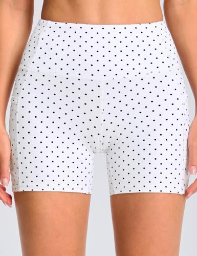 Image of THE GYM PEOPLE High Waist Yoga Shorts for Women's Tummy Control Fitness Athletic Workout Running Shorts with Deep Pockets