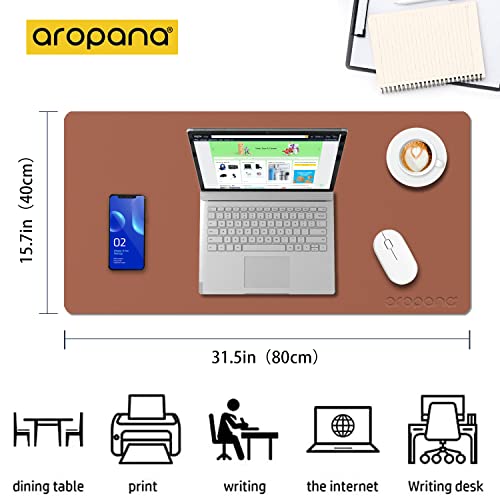 Image of Combo Pack - Aropana Vegan Leather Desk Mat Big with Mouse Pad Small, Reversible & Waterproof Edge-Stitched Upgraded (Brown /Grey) 1*Big 31.5 inch x 15.7 inch inches, 1*Small 9.8 x 8.3 inches)
