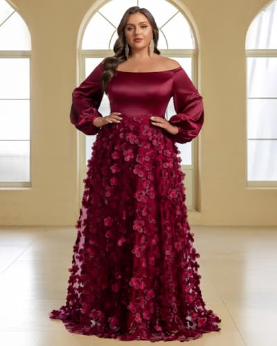 Women's Plus Size One Shoulder Long Sleeve A Line Dresses Elegant Formal Evening Party Gowns2