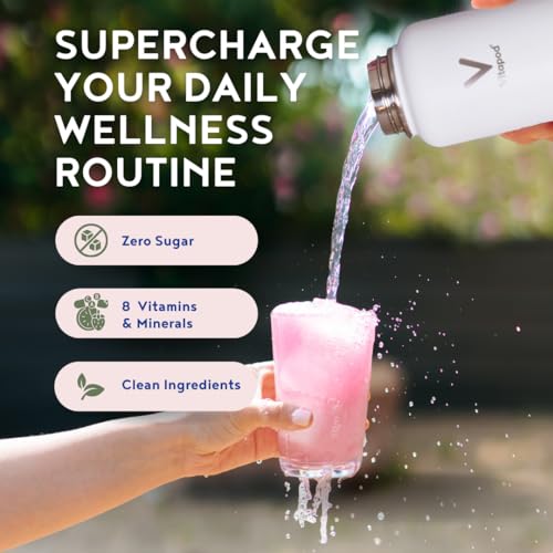 Vitapod Beauty+ Raspberry Hibiscus Flavored Water Enhancer Pods Starter Bundle, Sugar Free, Collagen, Vitamin C, Vitamin A, Zinc, 30 Pods, 22 oz Stainless Steel Water Bottle, White