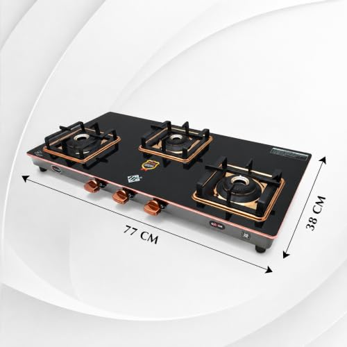 Image of Unicook Dollar Astra 3 Burner Gas Stove | Manual Ignition | 6mm Glass Stove | Forged Brass Burner | ISI Certified | Glass Cooktop | 3 Years Manufacturer Warranty