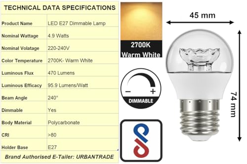 Image of LEDVANCE Osram 4.9 Watt E27- Dimmable- Led Lamp- Screw /Thread Type Lamp /Bulb- Round- Warm White 2700K- Pack of 3