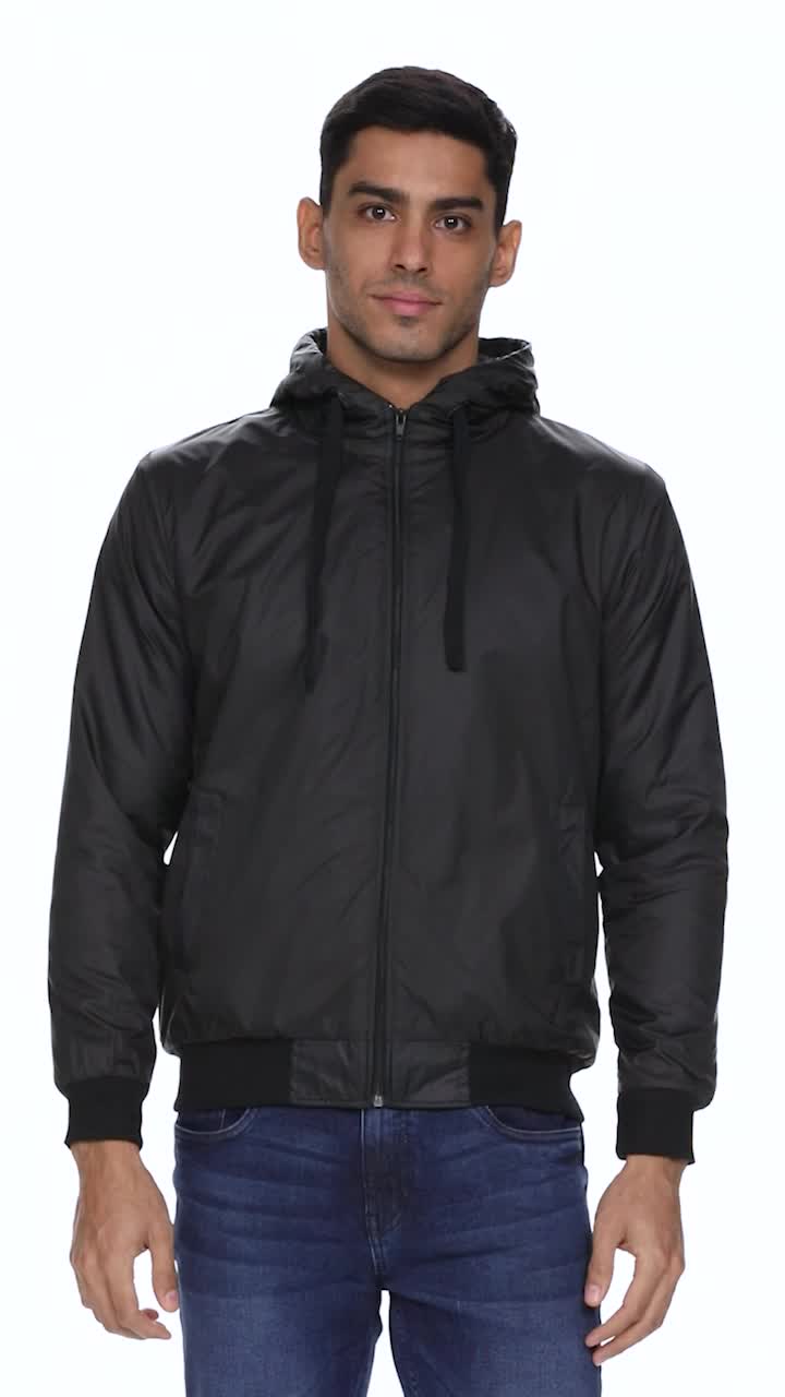 Buy Campus Sutra Men's Black Zip-Front Jacket with Ribbed