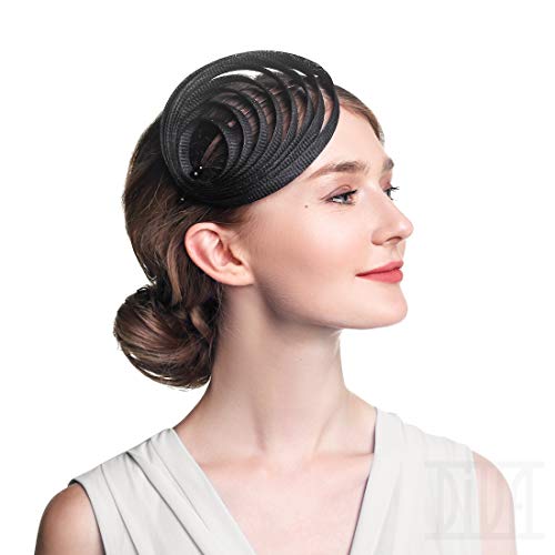 Sinamay Womens Fascinator Hat Tea Party Wedding Derby Church Headwear For Women Black #TOP2
