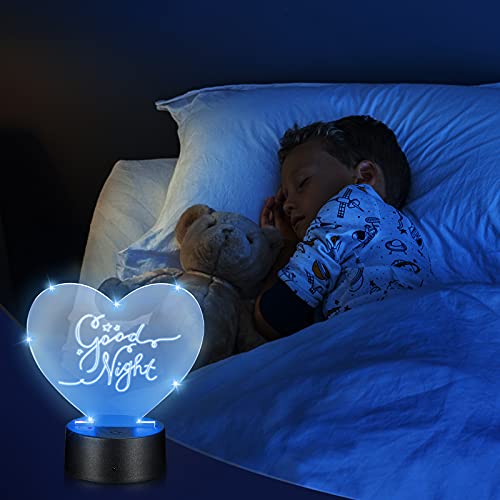 Image of Honoson 4 Set 3D Night Light Kit with Remote, 16-Color Base for Acrylic Sheets, 4 Modes for Bedroom Decor(Heart Style)
