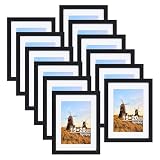 Spotjoy Cornice portafoto 15 x 20 cm, set da 12 pezzi, cornice portafoto con passepartout, cornice in legno MDF resistente con vetro acrilico, colore nero