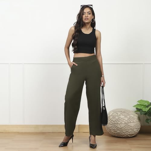 Image of BIBA Women Polyester Relaxed Solid Pants