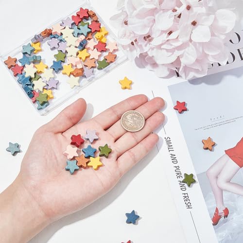 SUPERFINDINGS 90pcs 14mm Star Wood Beads Natural Star Shape Painted Multi-Color Wood Beads Wooden Loose Beads with 1.5mm Hole for Crafts DIY Jewelry Making