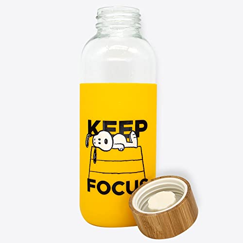 Garrafa Snoopy Ecológica De Vidro E Silicone Oficial Peanuts