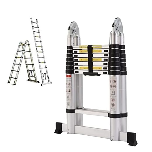 16.5FT Aluminum Telescoping Extension Ladder 330lbs Max Capacity A-Frame Lightweight Portable Multi-Purpose Folding with Support Bar Anti-Slip EN131 Certificated