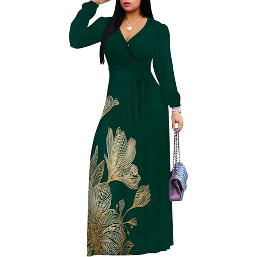 Image of PinkPatty Women's Long Sleeve Maxi Dress Plus Size Trendy Wedding Guest Dress with Pockets&Belt