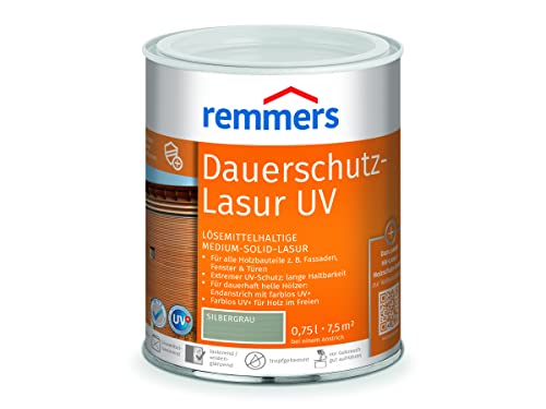 Remmers Dauerschutz-Lasur UV silbergrau, 0,75 Liter, Holz UV-Schutz für außen, auch für helle Farbtöne und farblos UV+, blockfest, wetterbeständig
