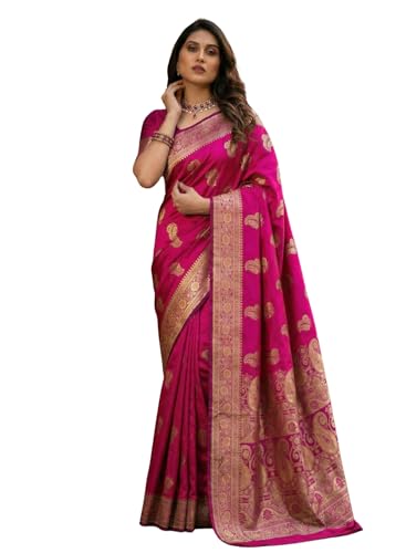 Image of C J Enterprise Women's Pure Soft Silk Saree With Blouse Piece For Wedding (KeriLichi)