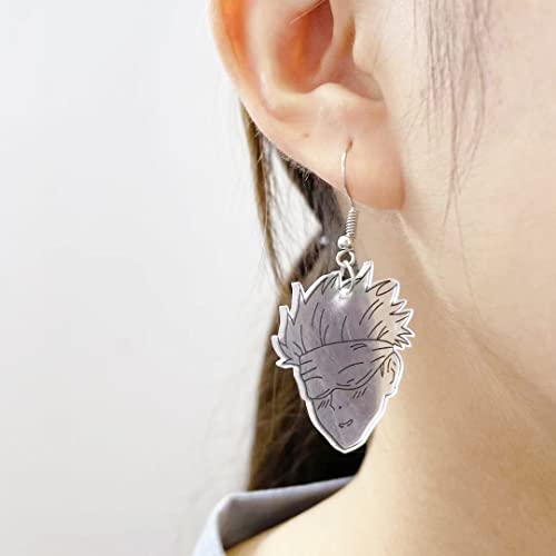 Anime Cartoon Jujuts Kaisen Asymmetrical Dangle Drop Earrings Transparent Drawn Black White Head Hook Hoop Earring Cute Jewelry Gifts For Women Teen Girls (Angry) #TOP3