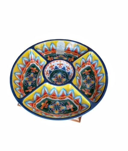 Generic Bright Colors Mosaic Divided Chips and Dip Melamine Plastic Serving Platter Appetizer 15 Inch Large Diameter tray
