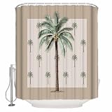 Palm Tree Shower Curtain Set with Hook 48' x 72',Tropical Summer Beach Plant Leaves Washable Cloth Polyester Fabric Shower+Curtain,Waterproof Bath Curtains for Bathroom,Showers,Bathtubs Accessories