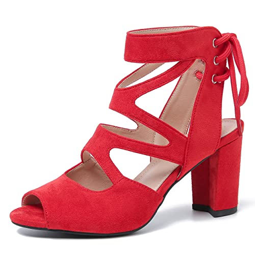 Image of fereshte Women's Lace-Up Gladiator Sandals, Block Heel Open Toe Strappy Shoes