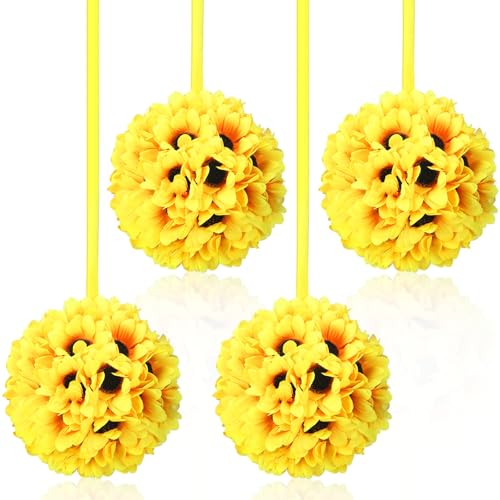 Foilswirl 4 Pcs Artificial Sunflower Ball Sunflower Party Decorations 7 Inch Fake Flowers Ball Flowers Centerpieces Decoration for Wedding and Home Decoration -  QUA-Foilswirl-1590