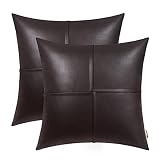 BRAWARM Faux Leather Throw Pillow Covers 18 X 18 Inches, Seal Brown Leather...