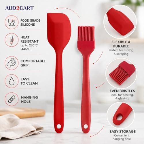 Image of ADD2CART (Assorted, 2 piece Set) Cooking Oil Brush with Non-Stick Silicone Spatula Food-Grade, BPA-Free, Dishwasher Safe, Heat-Resistant from -40C to 230C, and a Smooth Design for Baking and Mixing