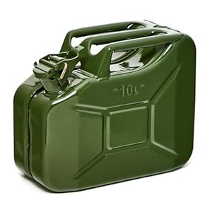 BW® Benzinkanister Metall 10 Liter - Kraftstoffkanister Olivgrün - RAL 6003 - TÜV-geprüft und UN-Zulassung - 0,9mm Stahl nach DIN 7274 für Benzin Diesel E10 2-Takt - Made in Europe