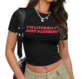 Lesbian Pride Crop Top Women Funny Lesbian Letter Print Shirts for LGBT Lovers Pride Month Gift Lesbian Y2K...