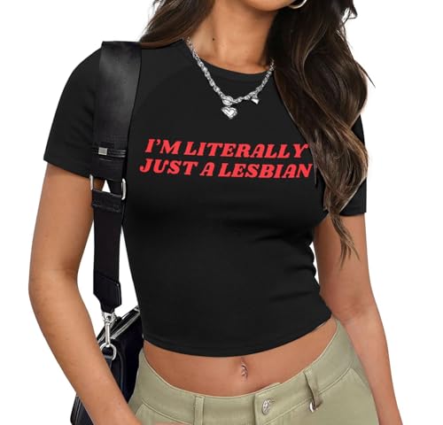 Lesbian Pride Crop Top Women Funny Lesbian Letter Print Shirts