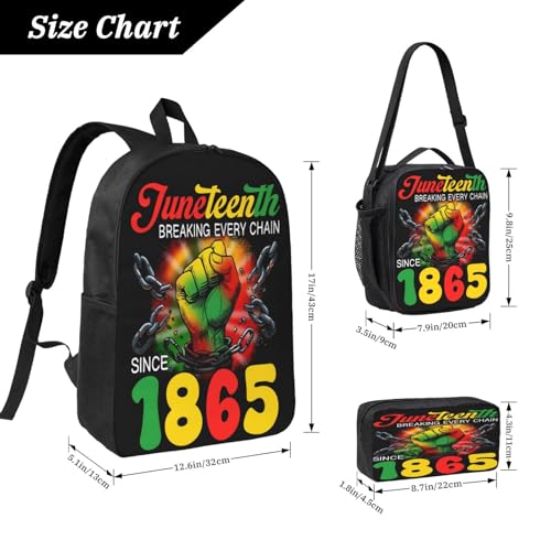 Juneteenth Breaking Every Chain Since 1865 17 Inch Backpack Sets Lunch Bag Lightweight Daypack for Men Women 3Pcs2