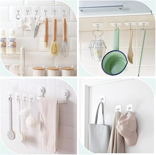 Image of REWOP Adhesive Wall Hooks for Heavy Items Stainless Steel, PVC, ABS Nail Free Seamless Adhesive Non-Trace No Drilling Installation Hanging, Waterproof Screws Wall Hook (Round Hooks, 20)