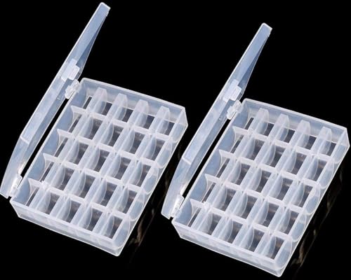 Organiser Box Transparent Bobbin Box with 25 Compartments 2 Pack Sewing Storage Case Craft Supplies Ruibex