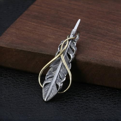 Vintage 925 Sterling Silver Feather Pendant Jewelry for Men Women Two Tone2