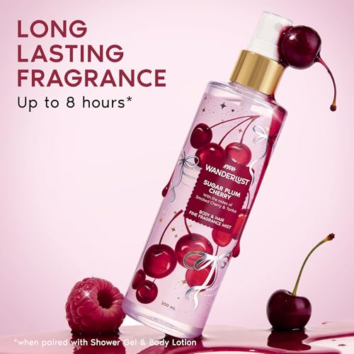 Image of Nykaa Wanderlust Sugar Plum Cherry Body & Hair Fine Fragrance I Perfume Mist for Women - 200 ml I Cherry & Raspberry | Long-Lasting, Travel‐Friendly, Vegan,Paraben‐Free, IFRA Certified