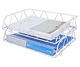 PAG 2 Packs Desktop File Organizer Metal Stackable Horizontal Letter Tray Paper Holder Rack, White
