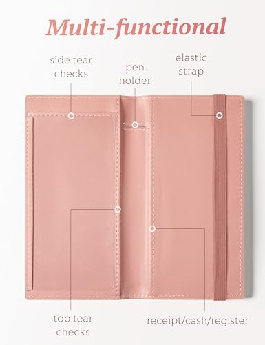 Image of Yarnic Checkbook Cover for Personal Checkbook Holder (Blush Pink) | Check Book Covers with Pen Holder & Built-in Clear Plastic Divider for Duplicate Checks