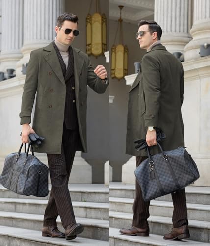 Image of Men's Peacoat Jackets Grey Coats Casual Winter Trench Coat Herringbone Long Jacket Warm Wool Overcoat for Men