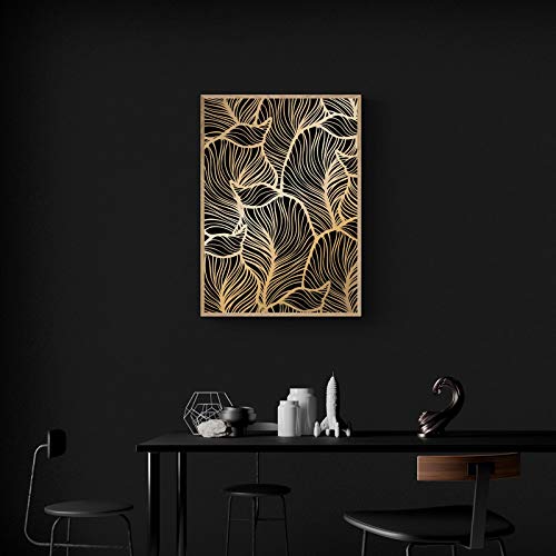 Peinture sur toile contemporaine feuilles d'or noir affiches murales salon 50x75cm