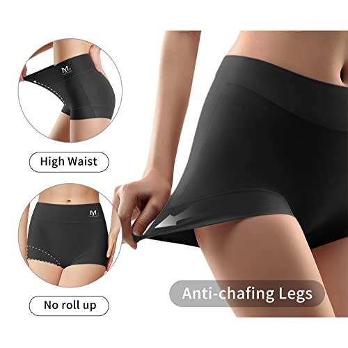 Image of MEIYATING Boy Shorts Underwear for Women High Waisted Cotton Panties Stretch Briefs 4 Pack, Black-4 Pack, X-Large