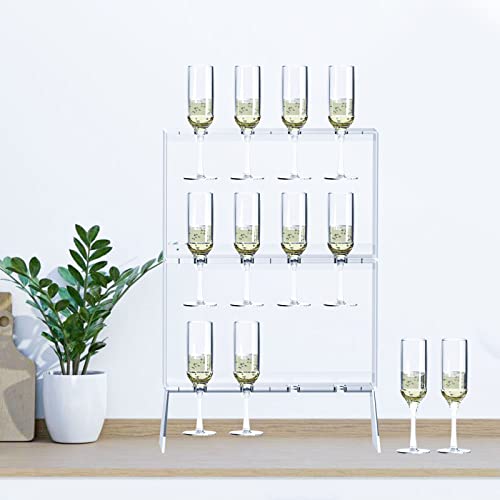 Koluti 3-Tier Champagne Wall Holder Stand For Party, Solid Acrylic Wine Glass Rack Floor Standing, 12 Glassware Wall-Mount Stemware Hanging, Drink Tower Shelf For Wedding Birthday Christmas Décor… #TOP1