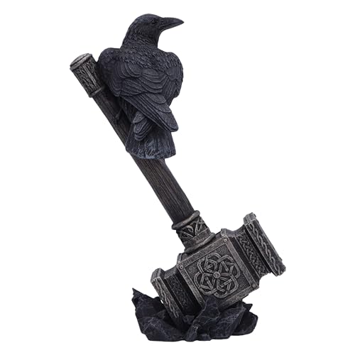 Nemesis Now Hammer of the Gods Figurine 23cm, Resin, Raven on Thor's Hammer Sculpture, Thor's Hammer Figurine - Image 3
