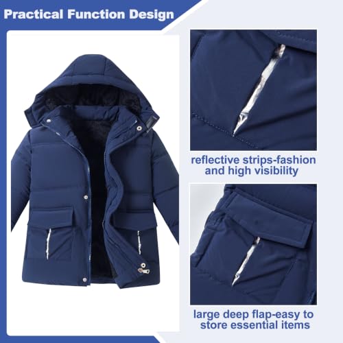 Image of UVIPC 6-12 Years Boys Winter Coat Kids Warm Jacket Wind Water-Resistant Puffy Coats Outwear Toddler Hood Fleece Inner
