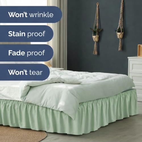 Image of Bed Skirt - Wrap Around Dust Ruffle Bed Frame Cover with Easy Fit Elastic Strap, Double Size 15 Inch Inch Drop, Microfiber Pleated, Machine Washable | Sage Green, (72inchx72inch)