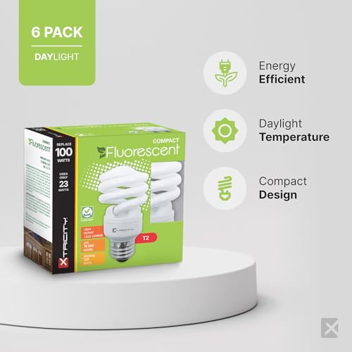 Image of Xtricity Compact Fluorescent Light Bulbs T2 Spiral, E26 Base, 23W (100W Equivalent), 5000k Daylight, 1520 Lumens, CFL, 120V - UL Listed, (6 Pack)