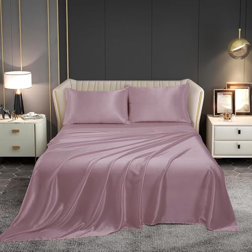 Image of Homestan Satin Bedsheet for King Size Bed with 2 Pillow Covers, Modern Bed Sheet for Romantic Nights(100x108 inches, Rose Gold)